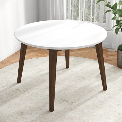 Vynxaria Contemporary Dining Table, Smooth White Finish, Solid Wood Base,43" Diameter X 29.5" H, Round Pedestal Table for Kitchen & Dining Room,White