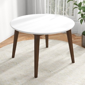 Vynxaria Contemporary Dining Table, Smooth White Finish, Solid Wood Base,43" Diameter X 29.5" H, Round Pedestal Table for Kitchen & Dining Room,White - 1 of 4