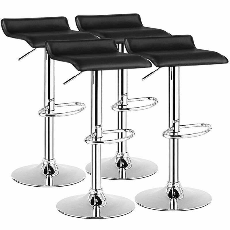 Costway Set of 4 Swivel Bar Stool PU Leather Adjustable Kitchen Counter Bar Chairs Black, 1 of 11