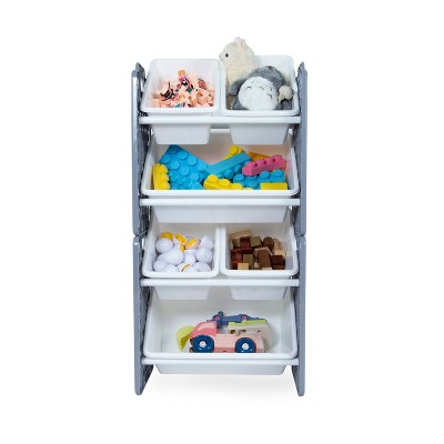 Gray and White Kids Toy Organizer with 6 Removable Bins