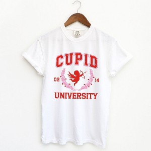 Simply Sage Market Women's Cupid University Distressed Short Sleeve Garment Dyed Tee - 1 of 4
