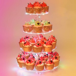 Hachikiko 4 Tier Round Acrylic Cupcake Stand with LED Light String - Large Cake Tower for Weddings, Birthday Parties | Pastry Display Holder - 1 of 4