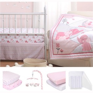 The Peanutshell Pink Elephant Crib Bedding Set, 3pc to 12 Pc, For Girls - 1 of 4