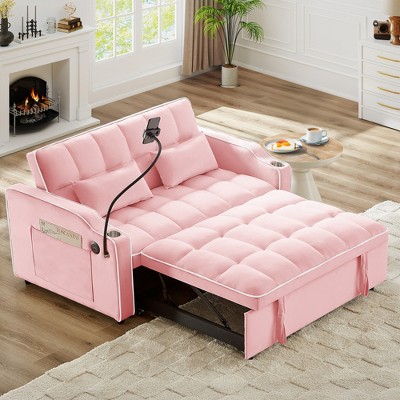 Lycvki Versatile Adjustable Velvet Pull-Out Sleeper Sofa Bed and Side Pockets
