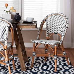 bali & pari Genica Two Tone Weaving and Rattan Bistro Chair Navy Blue/White/Natural Rattan - 1 of 4