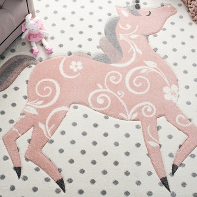 Carousel Kids 4' x 6' Grey Ivory Pink Synthetic Area Rug