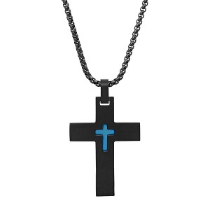 Steeltime 24" black and blue ip stainless steel cross pendant - 1 of 4