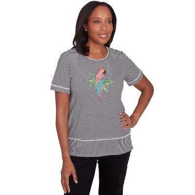 Alfred Dunner Womens Crewneck Parrot Striped Tee
