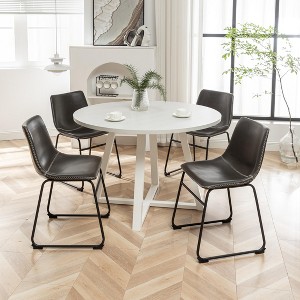 Roundhill Furniture Varna Round Dining Set, Trestle Dining Table with 4 Stylish Chairs, 5-Piece - 1 of 4