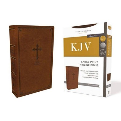 Kjv, Thinline Bible, Large Print, Leathersoft, Brown, Red Letter Edition, Comfort Print - by  Thomas Nelson (Leather Bound)