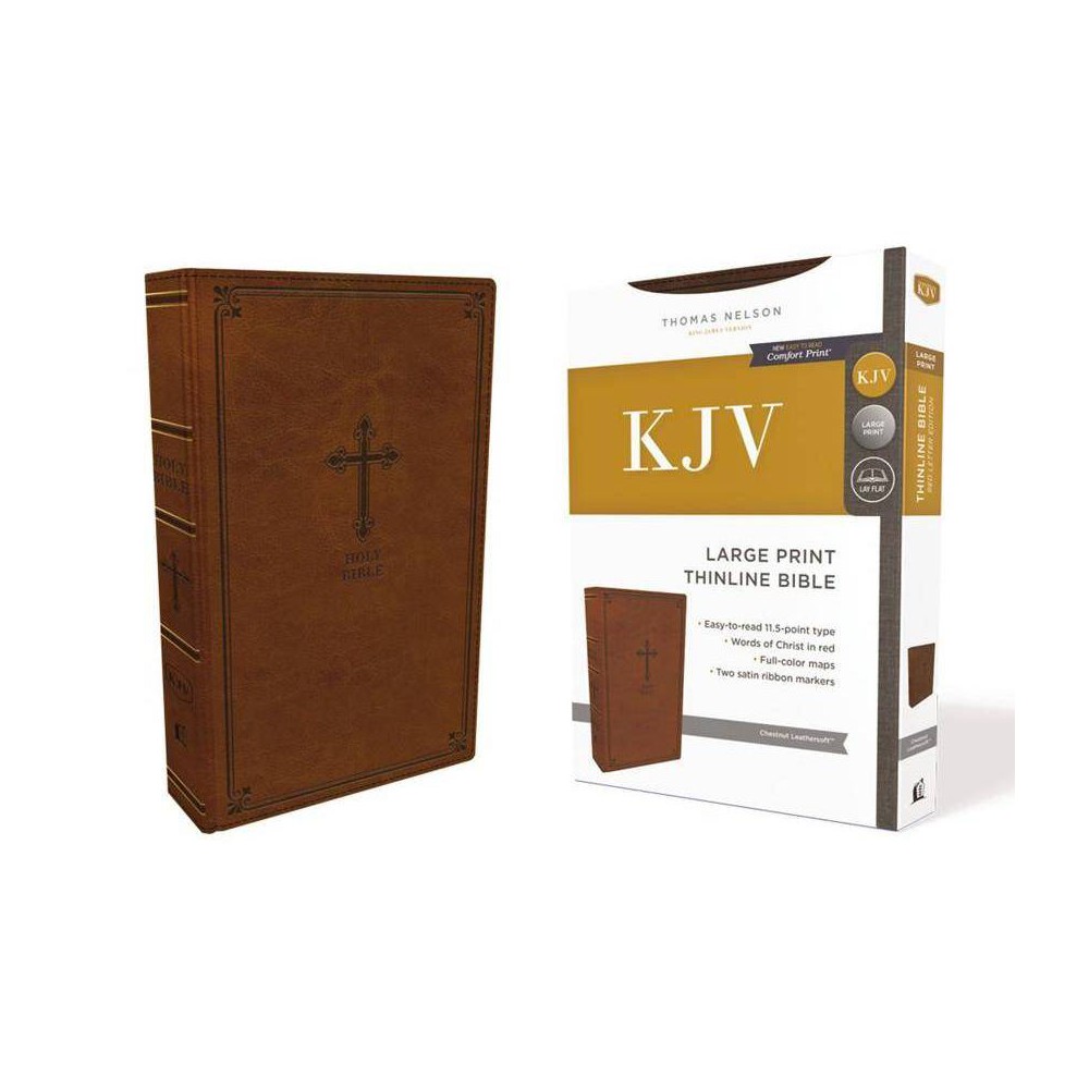 Kjv, Thinline Bible, Large Print, Leathersoft, Brown, Red Letter Edition, Comfort Print - by Thomas Nelson (Leather Bound)