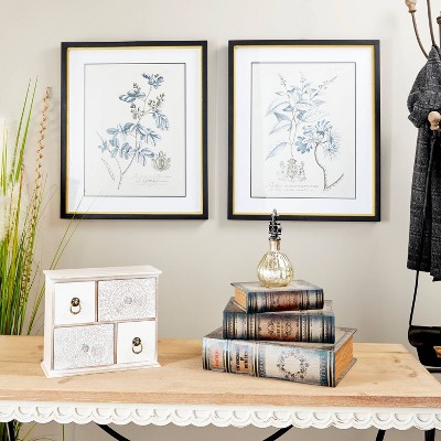 Olivia & May Set of 2  Wood Leaf Framed Wall Art with Black Frames Black : Botanical Screen Print
