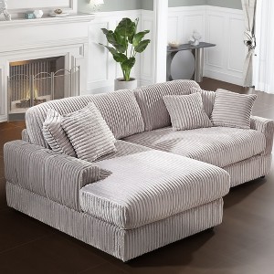 Modern CorduroyCorner sofa Sleeper Sofa Couch With Comfy Deep Seat and 6 Pillows - 1 of 4