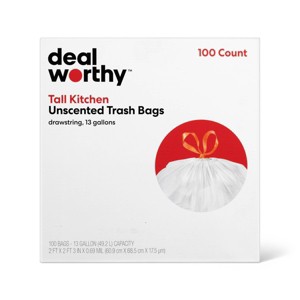 Tall Kitchen Drawstring Trash Bags - 13 Gallon - 100ct