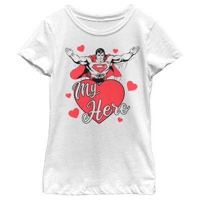 Girl's Superman Valentine's Day My Hero T-shirt - White - X Large : Target