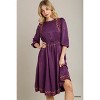 Slickblue Purple Satin Round Neck Embroidery Midi Dress - Flattering Balloon Sleeves, Size S-L - 2 of 4