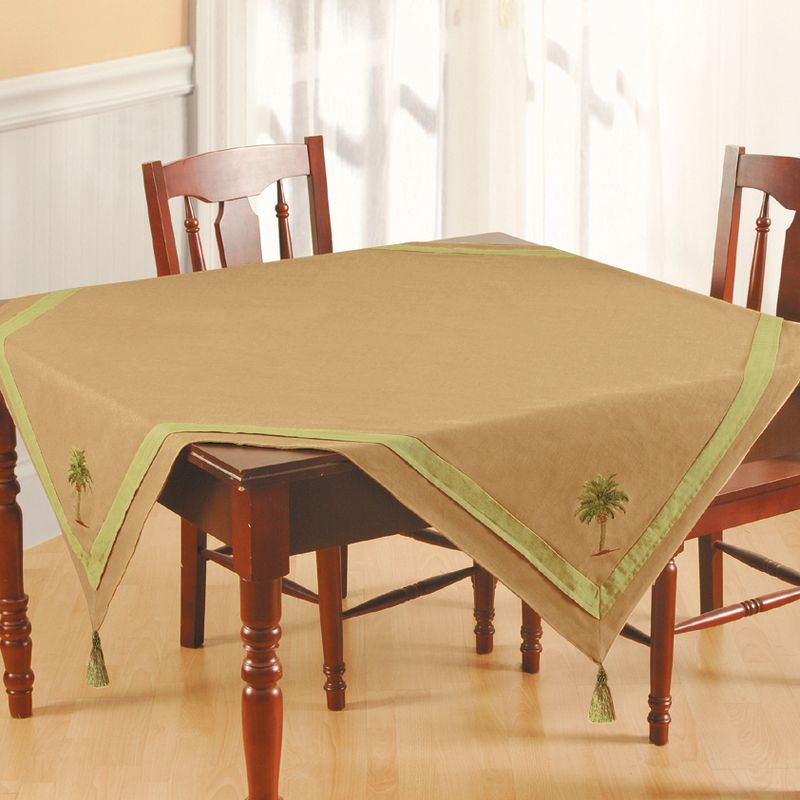 C&F Home 54" x 54" Cabana Palm Embroidered Table Topper, 1 of 3