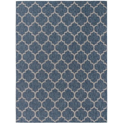 Navy Blue Trellis 9' x 12' Synthetic Outdoor Rug