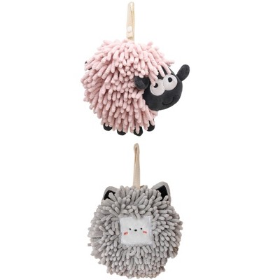 REGALWOVEN Cute Decorative Funny Sheep Shape Fast Drying Hanging Hand Towels 7" x 7" 2 Pcs