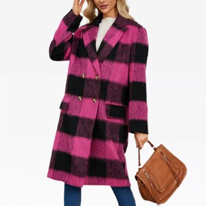 Womens Long Coats Brushed Flannel Plaid Double Breasted Trench Coat Windproof Lapel Thick Faux Woolen Coats Winter Warm Coats Long Outwear - 1 of 4