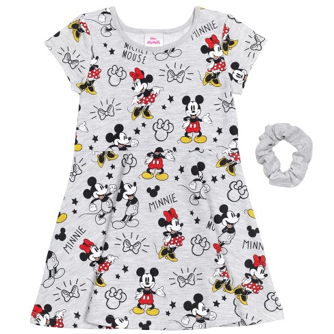 Mickey Mouse & Friends Minnie Mouse Infant Baby Girls Skater Dress and  Scrunchie Minnie Mouse, Gray 18 Months