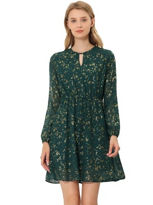 INSPIRE CHIC Women's Choker V Neck Vintage Flared Gilding Metallic Shiny Star A-Line Dress
