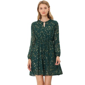 INSPIRE CHIC Women's Choker V Neck Vintage Flared Gilding Metallic Shiny Star A-Line Dress - 1 of 4