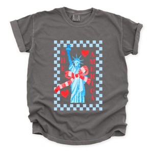 Simply Sage Market She Loves America Checkered Garment Dyed Tee - 1 of 4