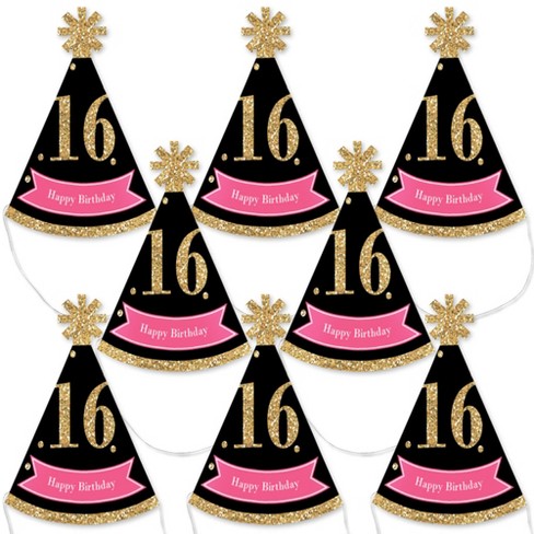 Big Dot of Happiness Chic 16th Birthday - Pink, Black and Gold - Mini Cone Birthday Party Hats - Small Little Party Hats - Set of 8 - image 1 of 4