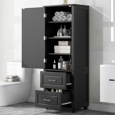 NicBex Tall Freestanding Bathroom Storage Cabinet, Modern 2-Drawer Design with Adjustable Shelf, Space-Saving Vertical Storage
