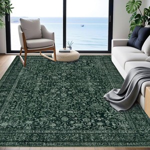 EcoSummer 108 × 144 in Vintage Green Floral Area Rug, Washable Boho Rug with Non-Slip Backing for Living Room & Bedroom - 1 of 4