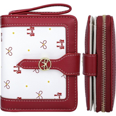 FATMOON Cute Small Women’s Wallet with Bow Design & Zippered Pocket & ID Window - Compact PU Leather Card Holder for Daily Use & Travel