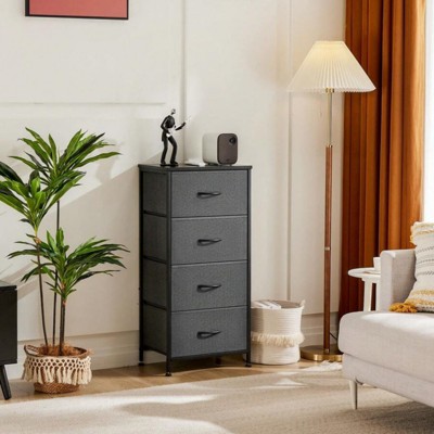 SKRAN Dresser For Bedroom With 4 Storage Drawers, Small Dresser Chest Of Drawers Fabric Dresser With Sturdy Steel Frame,Dresser With Wood Top