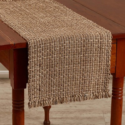 Espresso Tweed Cotton Table Runner with Fringe 54''