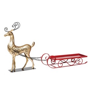 Transpac Metal 17.5 in. Multicolored Christmas Reindeer and Sled Decor - 1 of 2