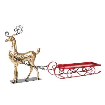 Transpac Metal 17.5 in. Multicolored Christmas Reindeer and Sled Decor