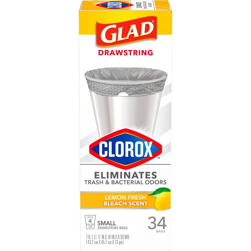 Glad Small Drawstring Trash Bags - Clorox Lemon Fresh - 4 Gallon, 3 of 16