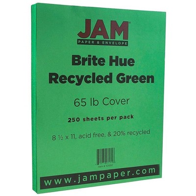 JAM Paper Colored 65lb Cardstock 8.5 x 11 Coverstock Green Recycled 104190B
