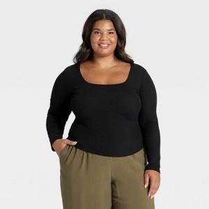 Women's Slim Fit Long Sleeve Corset Top - A New Day™ - 1 of 3