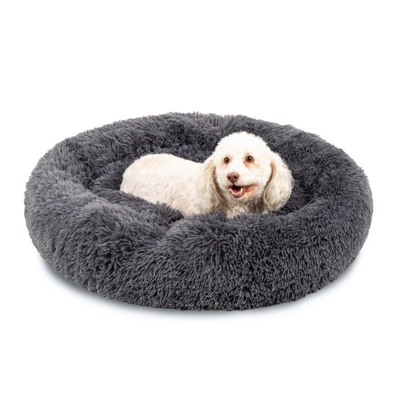 Best Choice Products 36in Dog Bed Self-Warming Plush Shag Fur Donut Calming Pet Bed Cuddler, 1 of 8