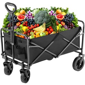 DOMETOUR Folding Wagon Cart with Wheels,  Foldable Grocery Cart, Small, Black - 1 of 4