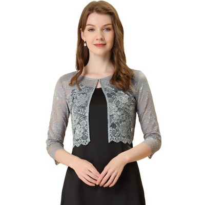 Allegra K Women's Elegant 3/4 Sleeve Sheer Floral Lace Cropped Bolero Shrugs