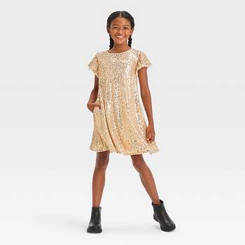 Girls' Short Sleeve Sequin A-Line Dress - Cat & Jack™ Gold