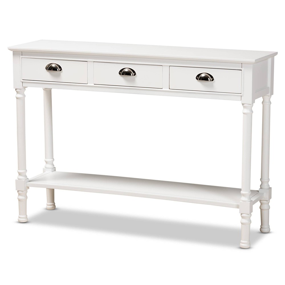 Photos - Coffee Table Garvey Wood 3 Drawer Entryway Console Table White - Baxton Studio