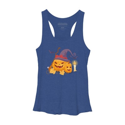 Women's Design By Humans Halloween Witch Pumpkins With Bats By VectorVillain Racerback Tank Top