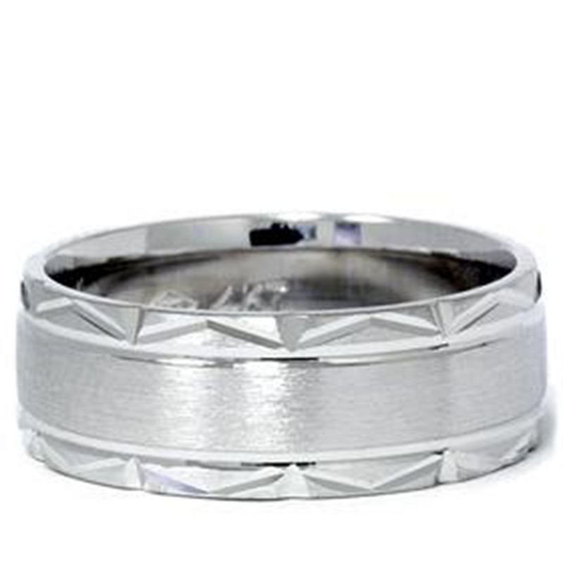 Pompeii3 Brushed Wedding Band 950 Platinum Handcarved 7MM Mens Ring, 2 of 6