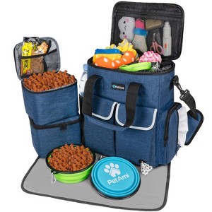 PetAmi Dog Travel Bag, Pet Supplies Accessories Organizer, Traveling Camping Weekend Essentials Kit, Food Container Collapsible Bowls - 1 of 4