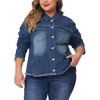 Agnes Orinda Women's Plus Size Button Up Frayed Hem Long Sleeve Casual Jean Jackets - 2 of 4