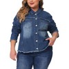 Agnes Orinda Women's Plus Size Button Up Frayed Hem Long Sleeve Casual Jean Jackets - image 2 of 4