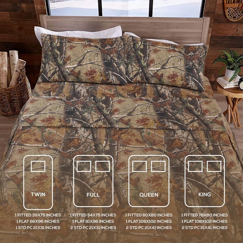 Realtree All Purpose Camo Bedding Queen Sheet Set Polycotton Rustic Farmhouse Bedding for Lodge, Cabin & Hunting Bed Set – Outdoor Camouflage Bedroom, 5 of 9